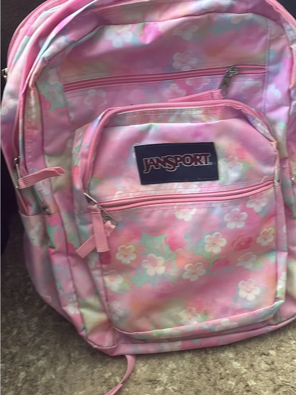Jansport Pink Pastel Floral Backpack with Mint Accents